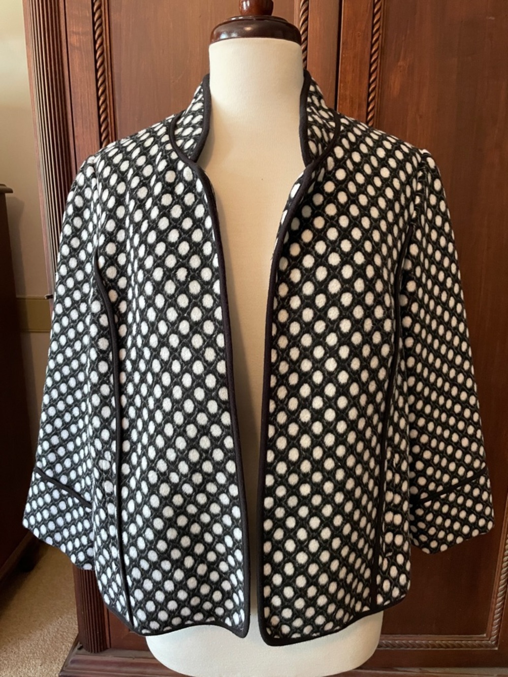 Chico's polka-dot Black and White Open-Front Patterned Jacket